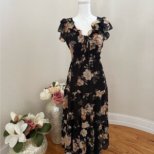 Francesca's Collections Black Floral Maxi Dress
